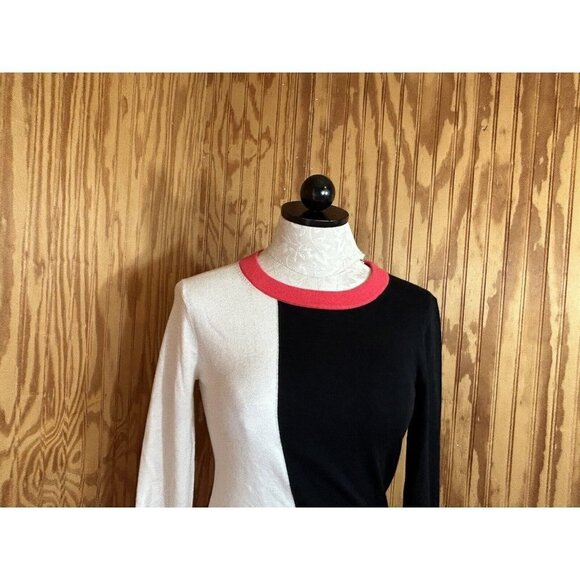 Kate Spade Color Block Sweater with Bow Sleeves Pink Black White Size XS Cotton - Picture 3 of 8